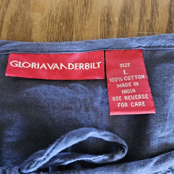 Gloria Vanderbilt Women’s L Navy Blue 100% Cotton Long-Sleeve Lightweight Tunic - Picture 3 of 6